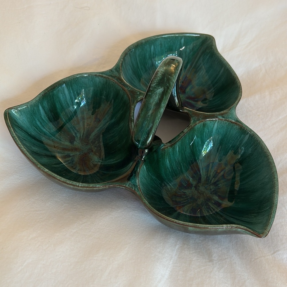 Blue Mountain Pottery Triple Sectioned Serving Dish with Handle Green/Black